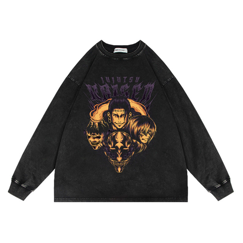 Retro Anime Washed Crew Neck Oversized Sweatshirt