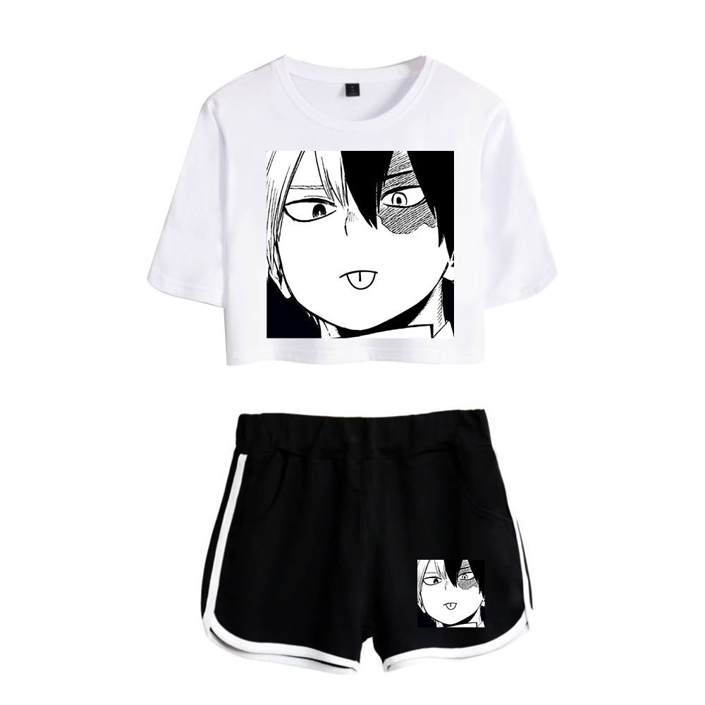 Trendy Women's Anime Graphic Cropped T-shirt Shorts Set