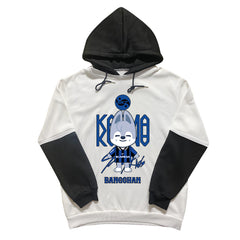 KPOP Cartoon Fleece Black and White Sleeves Hoodie