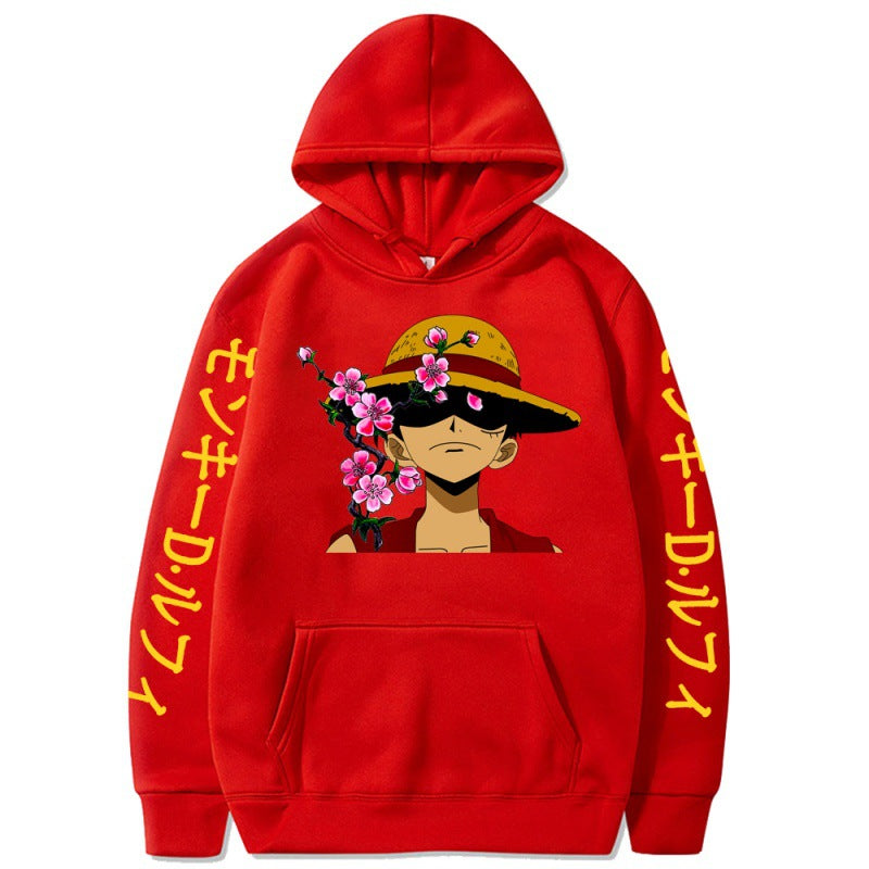 Unisex Luffy Floral Printed Loose Hoodie