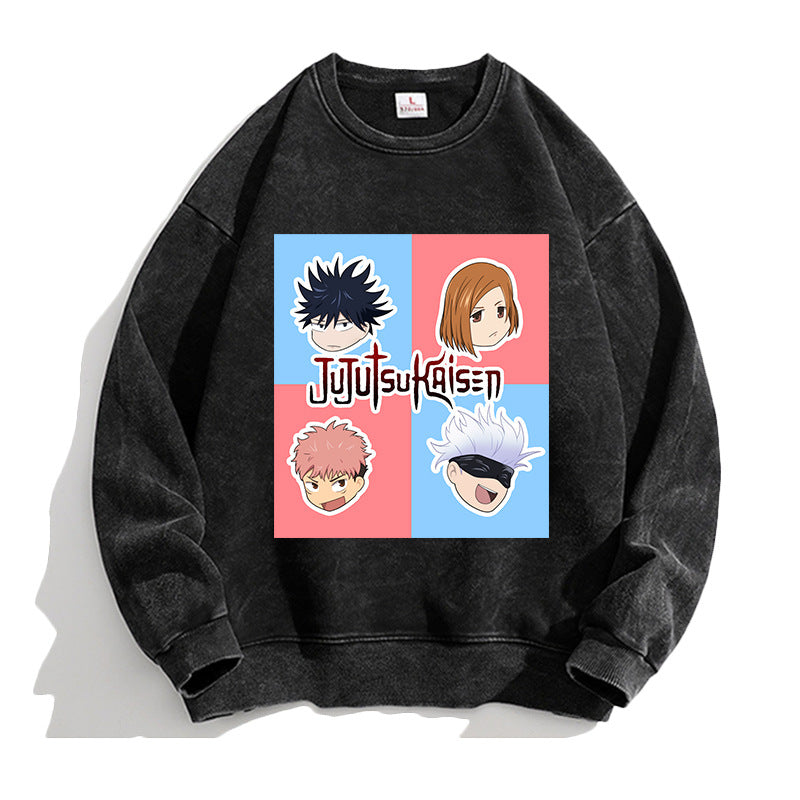 Unisex Casual Anime Washed Loose Sweatshirt