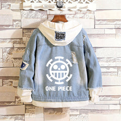 Unisex Luffy Print Casual Denim Hooded Jacket