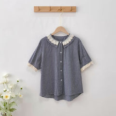 Women's Mori Lace Collar Plaid Short-sleeved Shirt