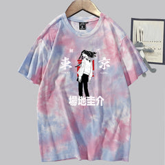 Unisex Casual Anime Tie-dye Loose Short-sleeved T-shirt