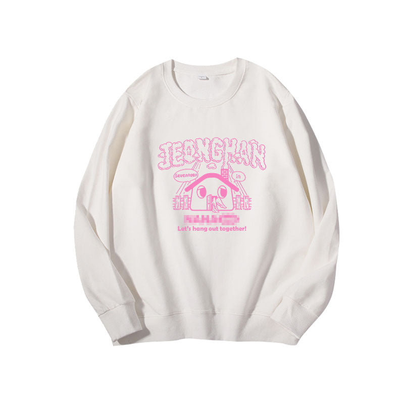 Cartoon Kpop Printed Round Neck Pullover Sweatshirt