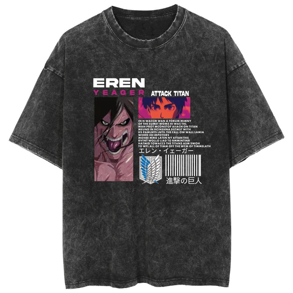 Vintage Anime Graphic Casual Cotton Washed T-Shirt