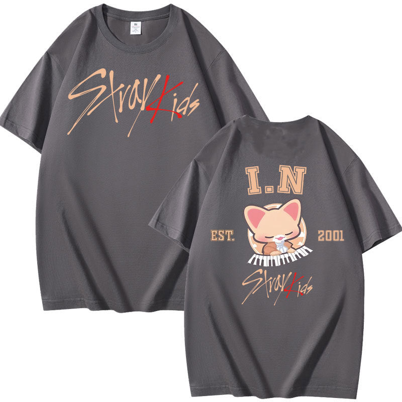 Casual Kpop Pattern Print Cotton Loose T-shirt
