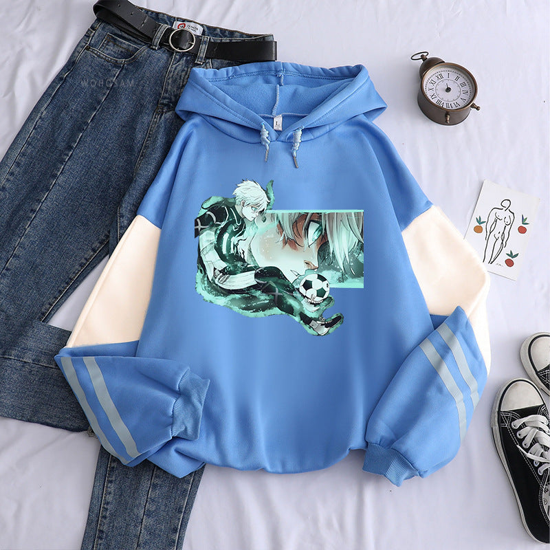 Unisex Anime Print Color Block Hoodie