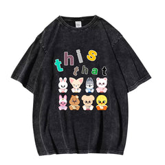 Creative SKZ RUN IT Pattern Cotton Washed T-shirt