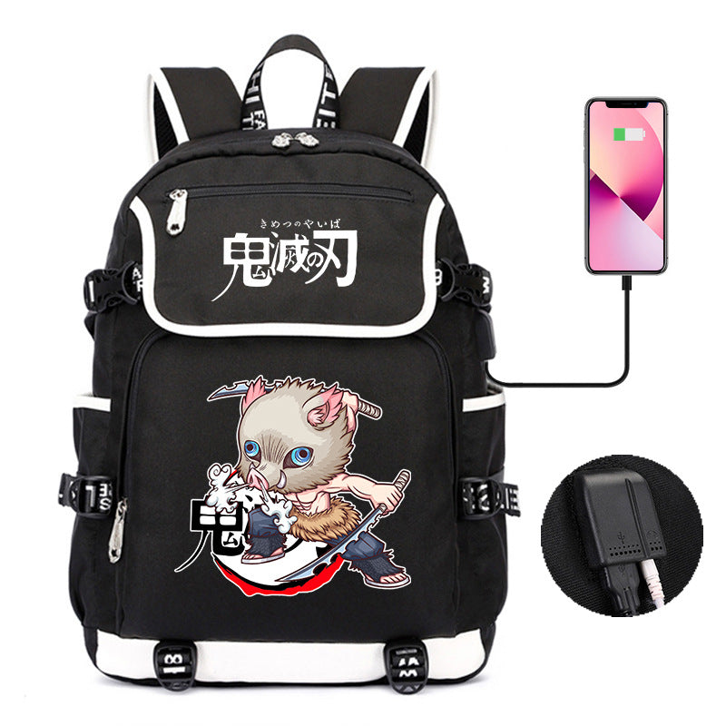 Versatile Anime Pattern Printed Black Backpack