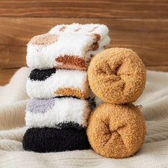 Embroidery Lucky Cat Paw Coral Fleece Socks