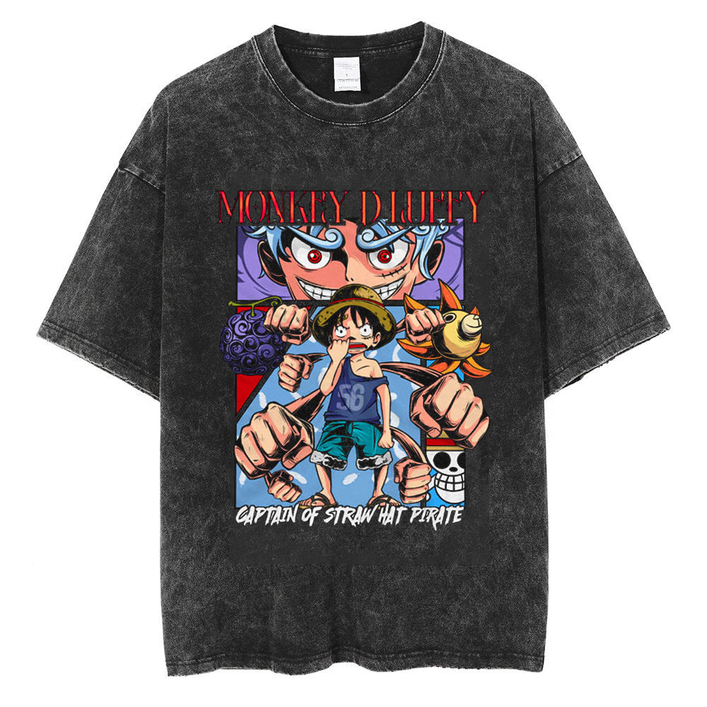 Trendy Anime Printed Short-sleeved Washed T-shirt