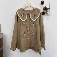 Sweet Doll Neck Embroidered Loose Lace Shirt