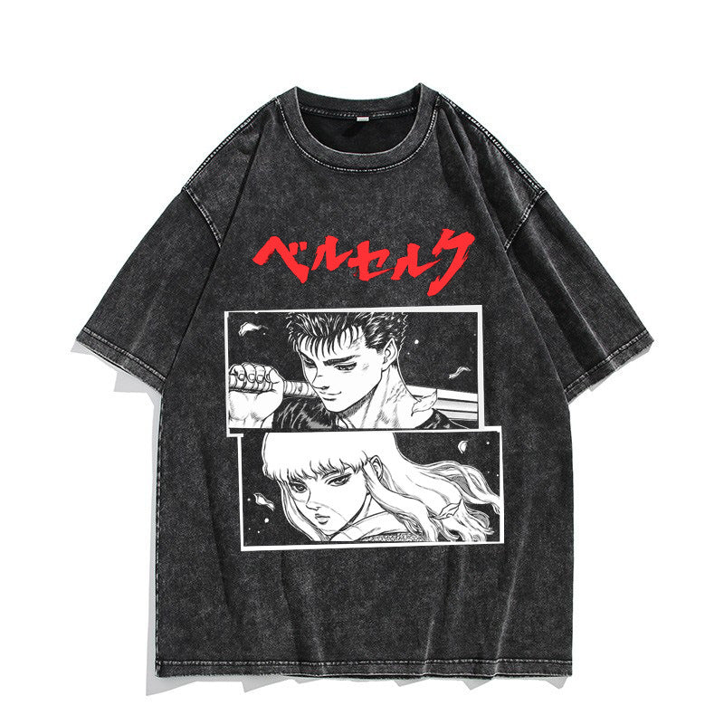 Vintage Anime Washed Short-sleeved T-shirt