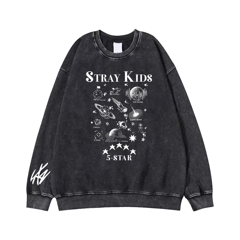 SKZ Album 5-Star Printed Washed Crew Neck Top