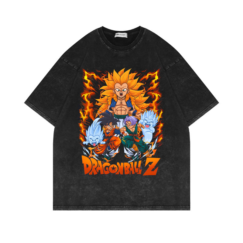 Vintage Washed Anime Short-sleeved T-shirt