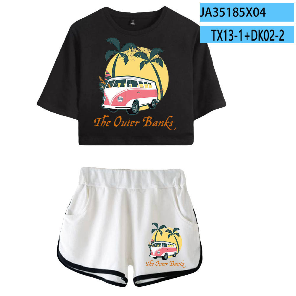 Women's Short-sleeved Crop T-shirt Shorts