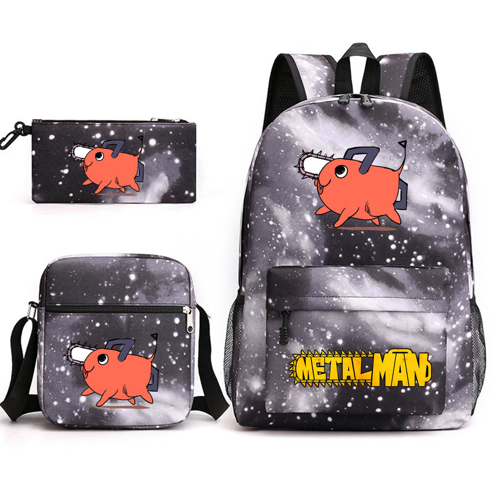 Pochita School Bag Three-piece Backpack