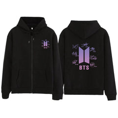 Casual Kpop Letter Black Zipper Hoodie