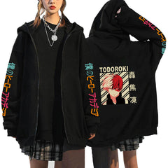 Unisex Trendy Anime Printed Black Zipper Hoodie