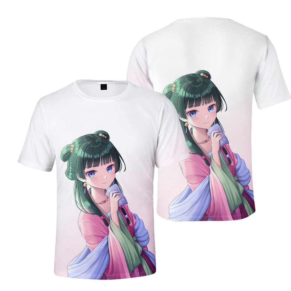 Girl's Anime Digital Print Short Sleeve T-Shirt