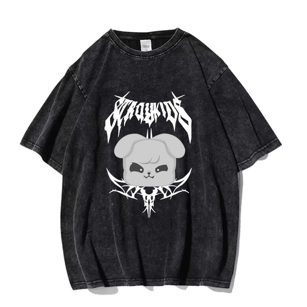 Unisex Kpop Cartoon Washed T-shirt