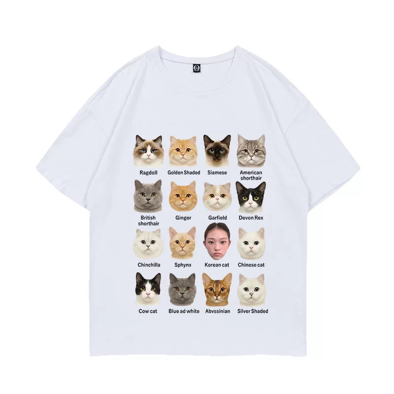 Haerin Same Kitten Print Short-sleeved T-shirt