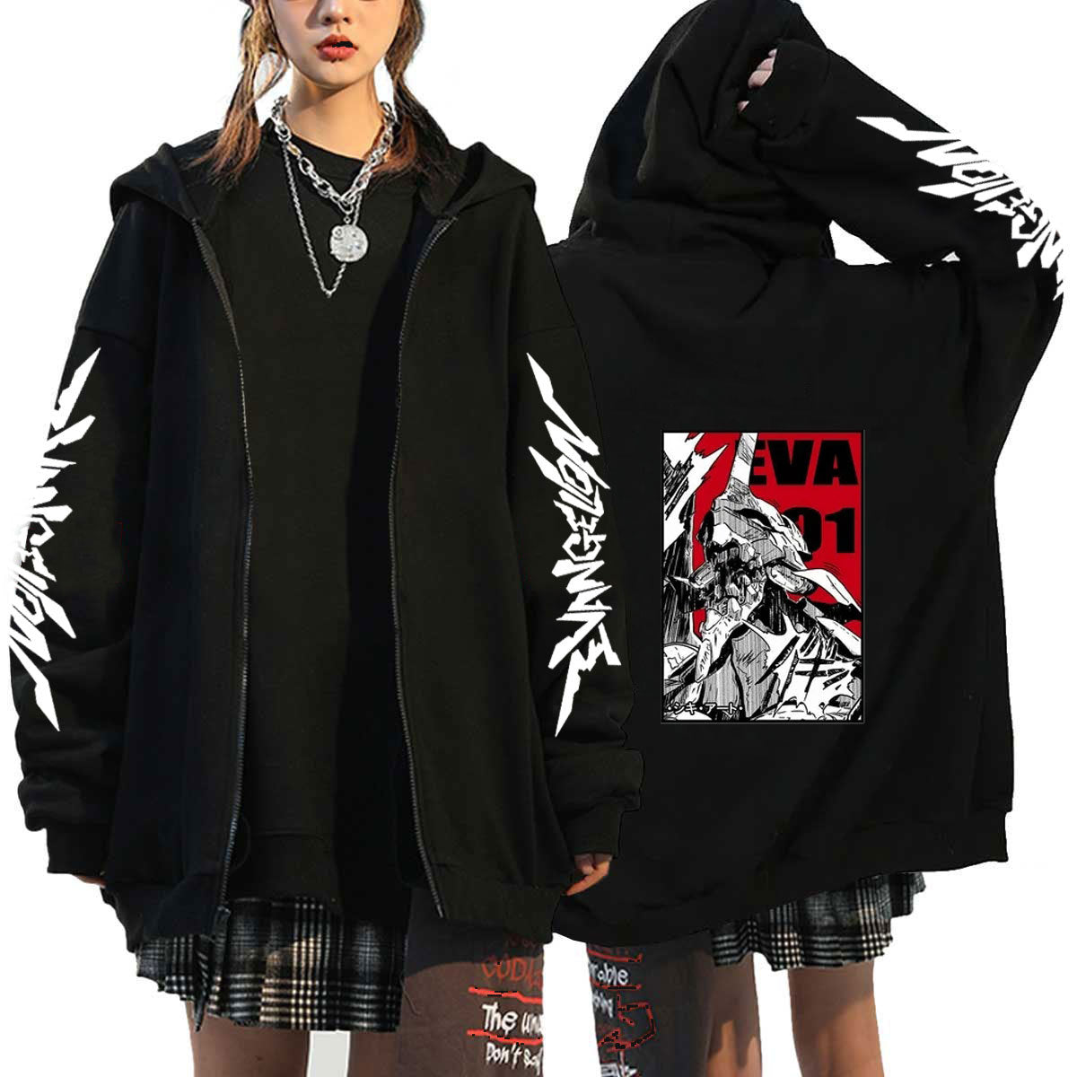 Unisex Eva Printed Loose Zipper Hoodie