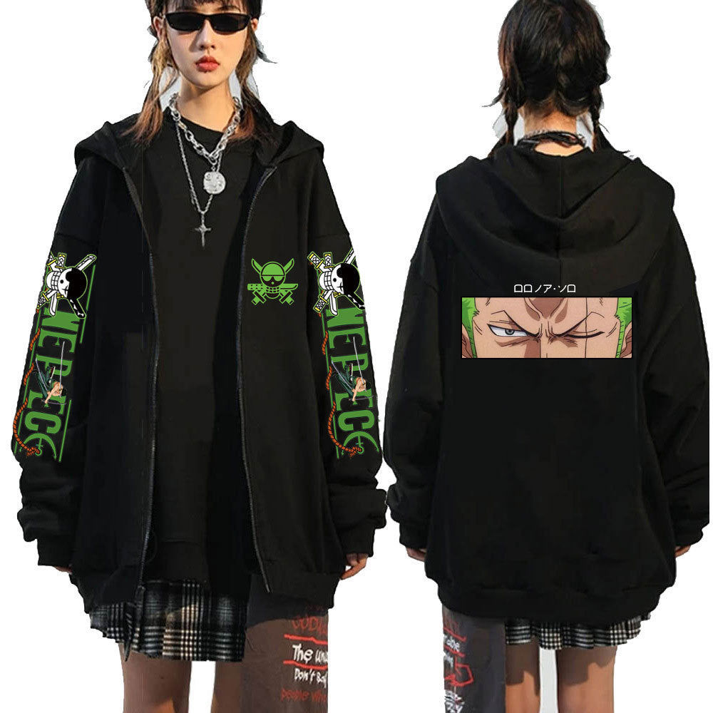 Men's and Women's Zoro Print Zipper Hoodie