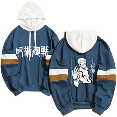 Unisex Anime Printed Color Block Casual Hoodie