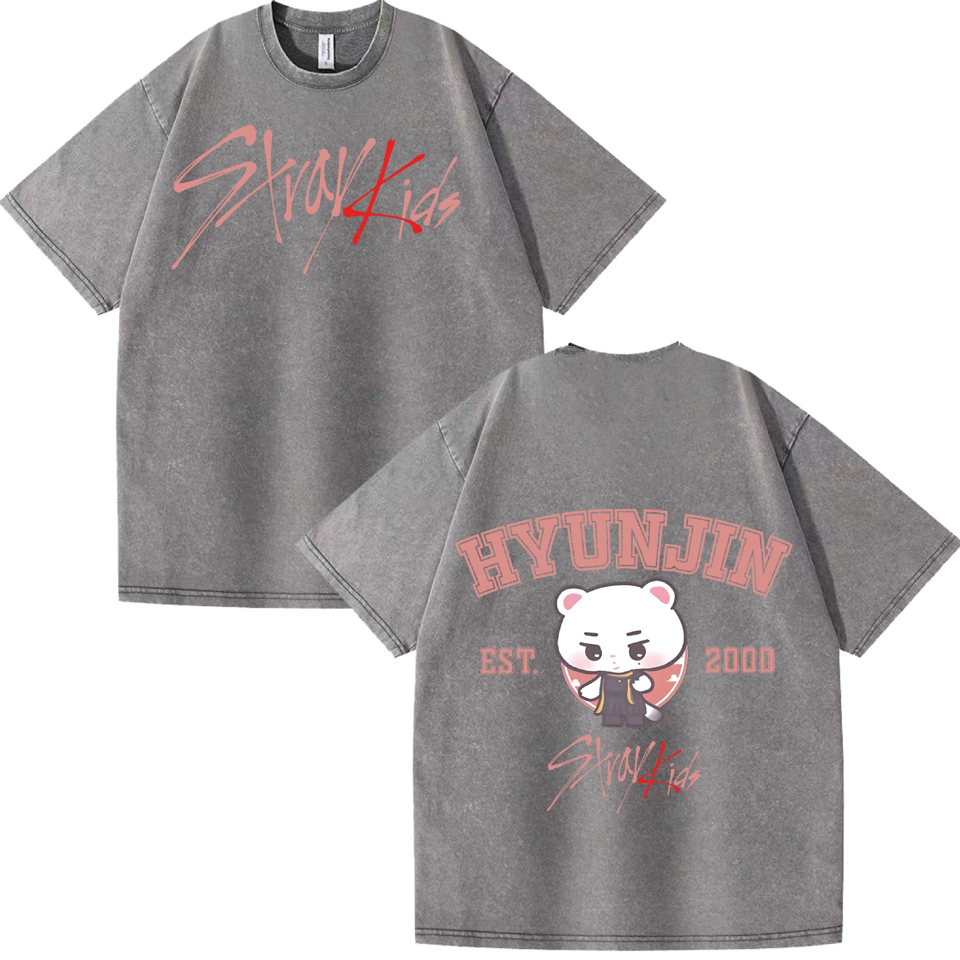 HYUNJIN KPOP Cotton Short-sleeved Washed T-shirt