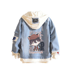 Casual Anime Print Hooded Denim Jacket