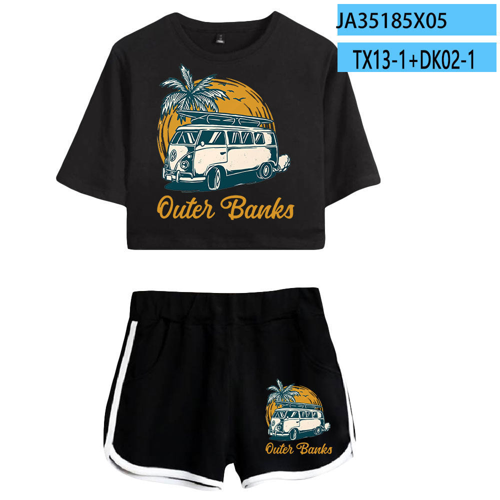 Women's Short-sleeved Crop T-shirt Shorts