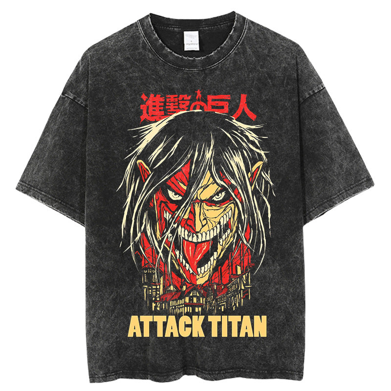 Vintage Washed Anime Pattern T-shirt