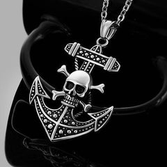 Retro Silver Skull Anchor Necklace