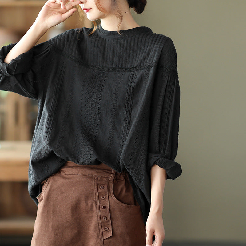 Japanese Style Artistic Pleated Lace Hollow Women's Shirt