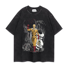 Vintage Trendy Anime Washed Short-sleeved T-shirt Top