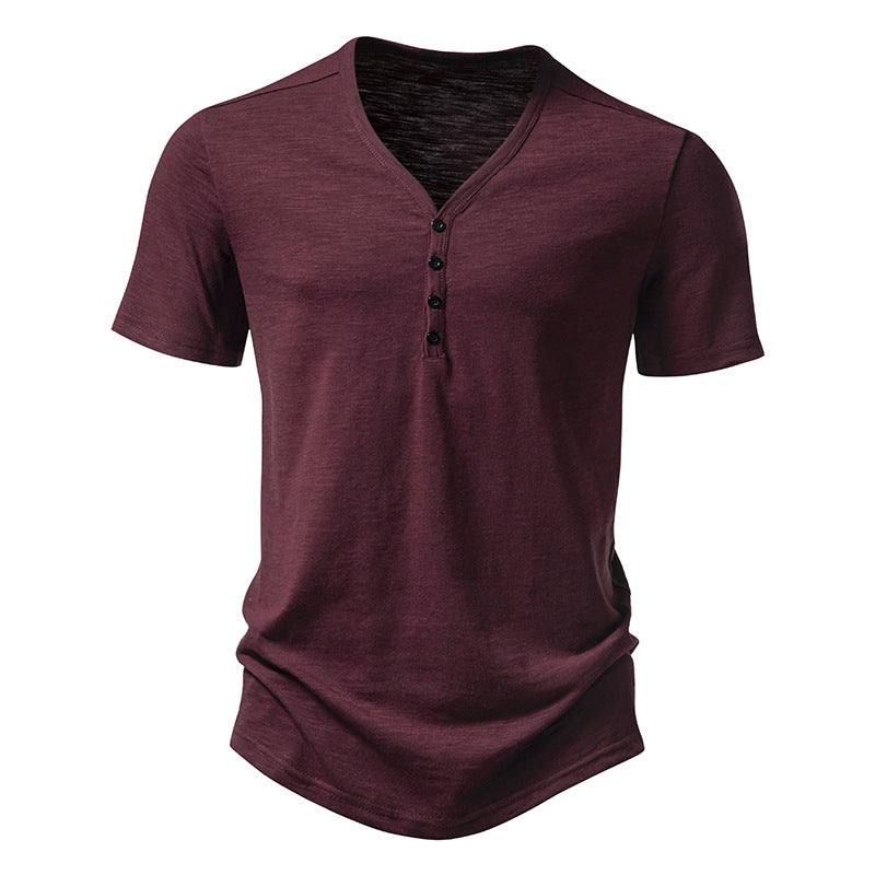 Men's V-neck Four-button Short-sleeved T-shirt