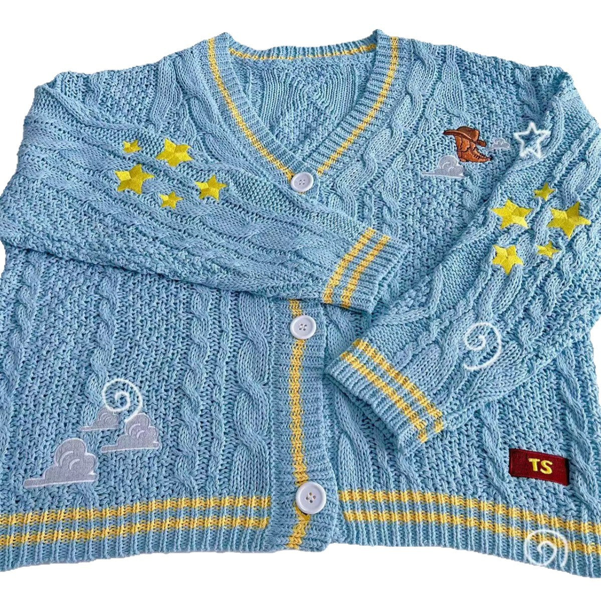 TS Star Embroidery V-neck Cardigan Sweater