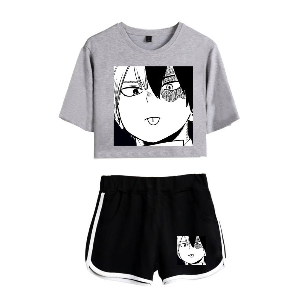 Trendy Women's Anime Graphic Cropped T-shirt Shorts Set