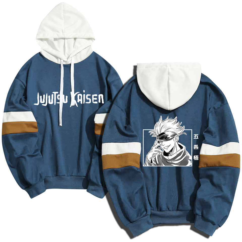 Unisex Anime Printed Color Block Casual Hoodie