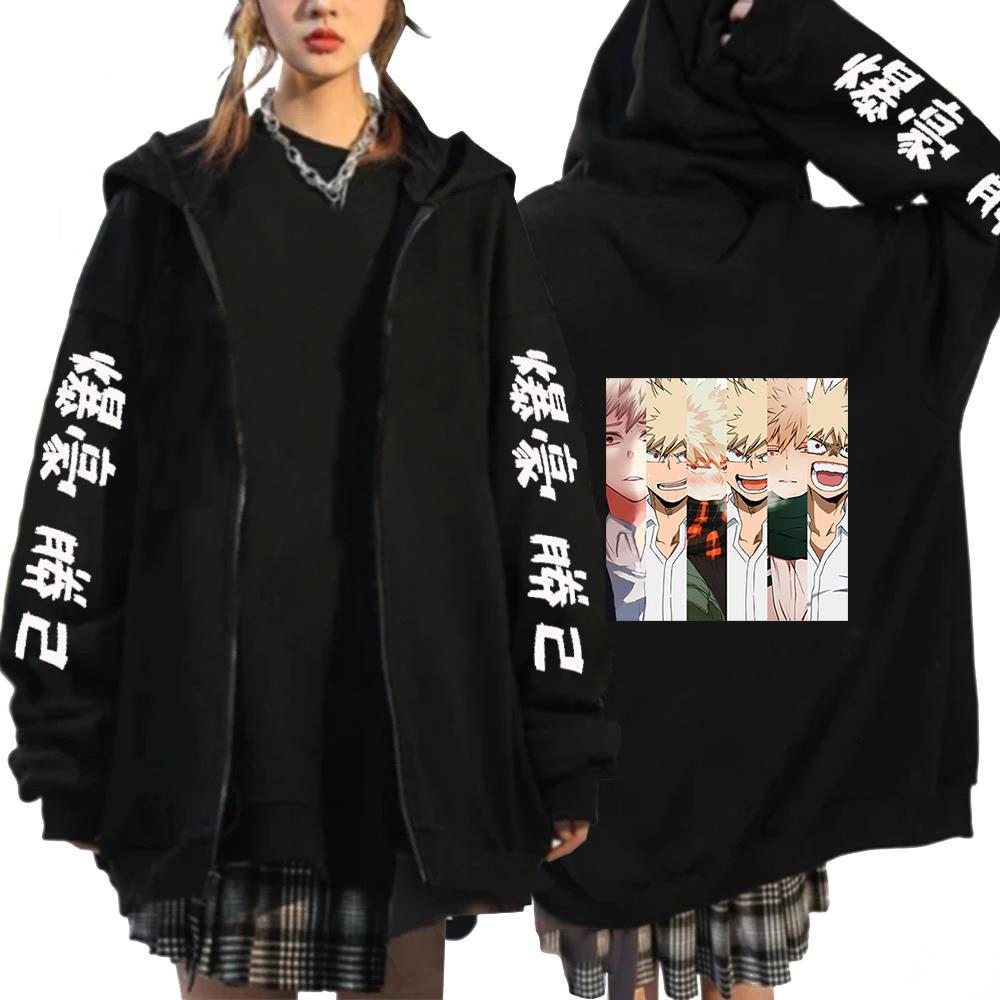 Unisex Anime Printed Zipper Pullover Hoodie