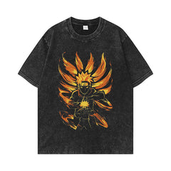 Unisex Washed Anime Graphic Loose T-shirt