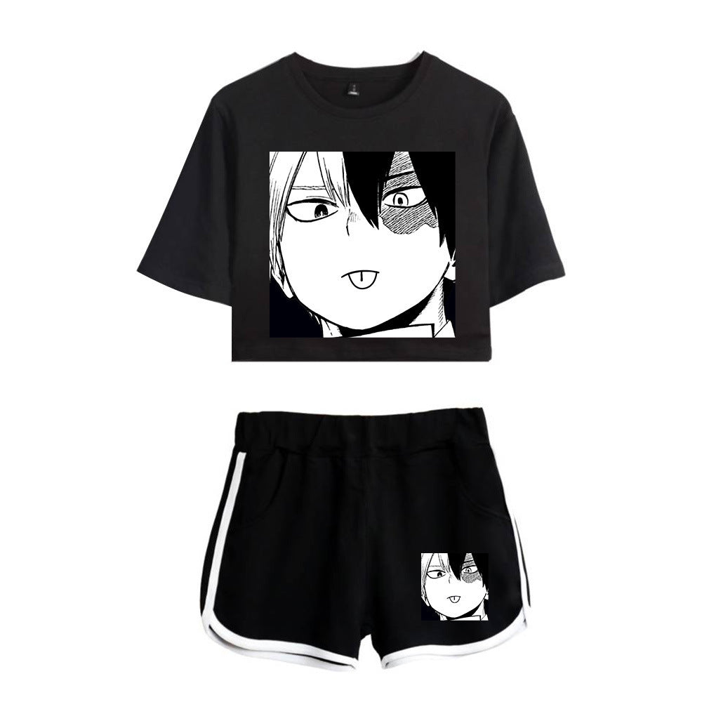 Trendy Women's Anime Graphic Cropped T-shirt Shorts Set