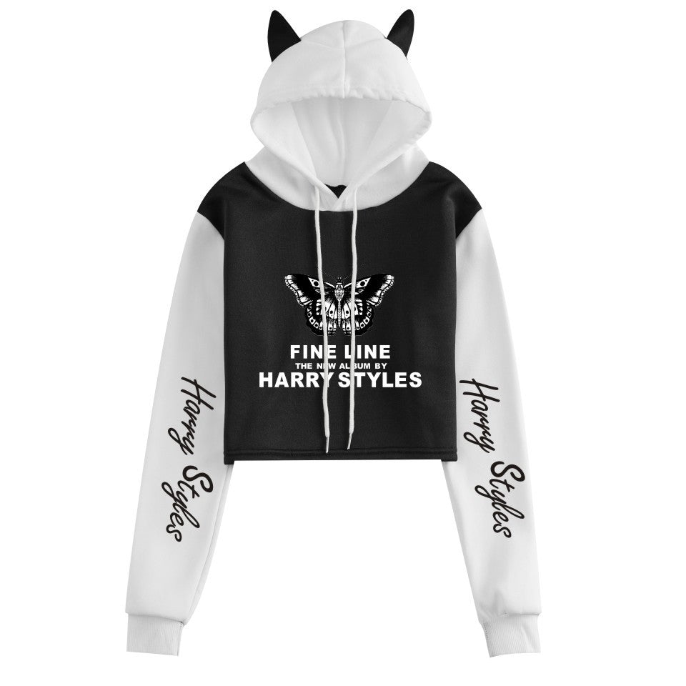 Women's Harry Loose Cat Ears Cropped Hoodie