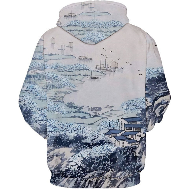 Retro Unisex Floral Digital Print Pattern Hoodie