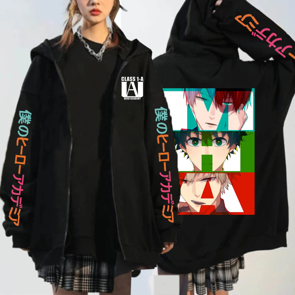 Unisex Anime Graphic Printed Zipper Casual Hoodie