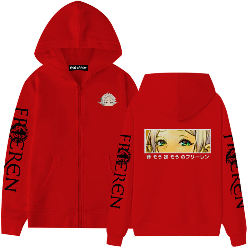 Unisex Anime Graphic Print Zipper Hoodie