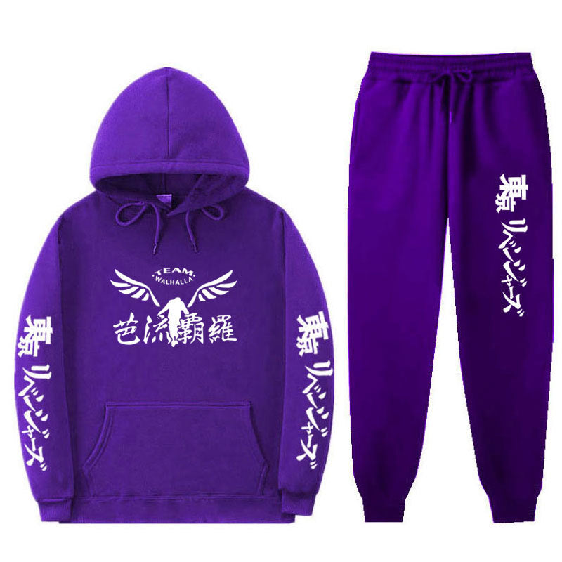 Casual Anime Print Loose Hoodie Pants Tracksuit