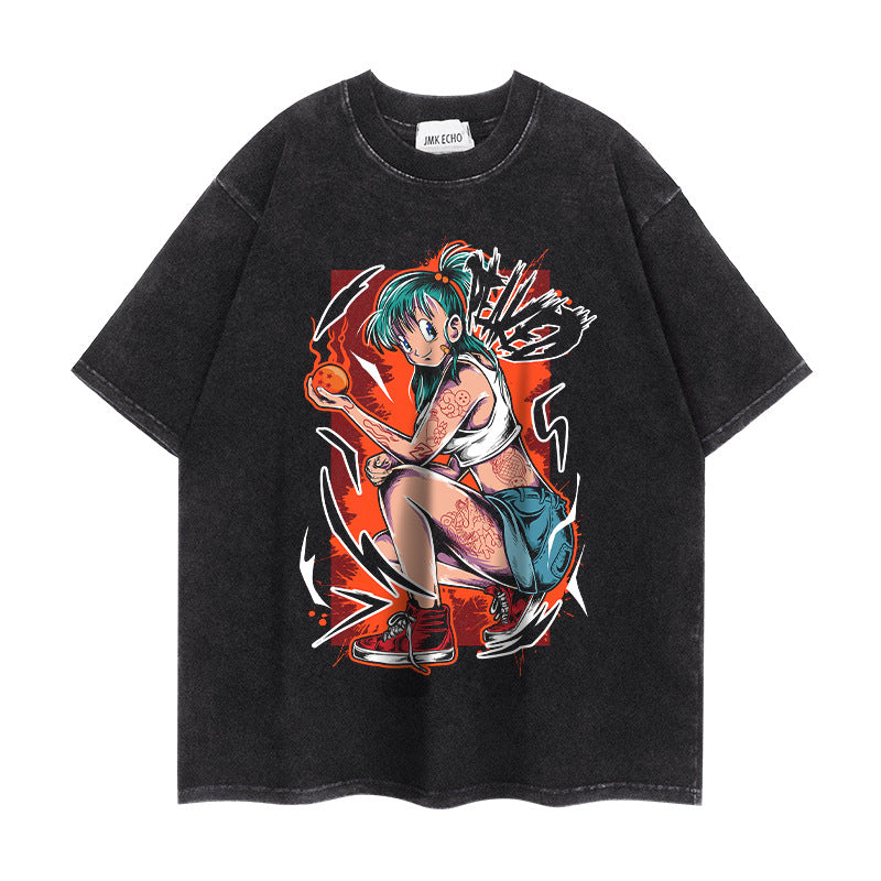 Trendy Anime Loose Washed Short-sleeved T-shirt
